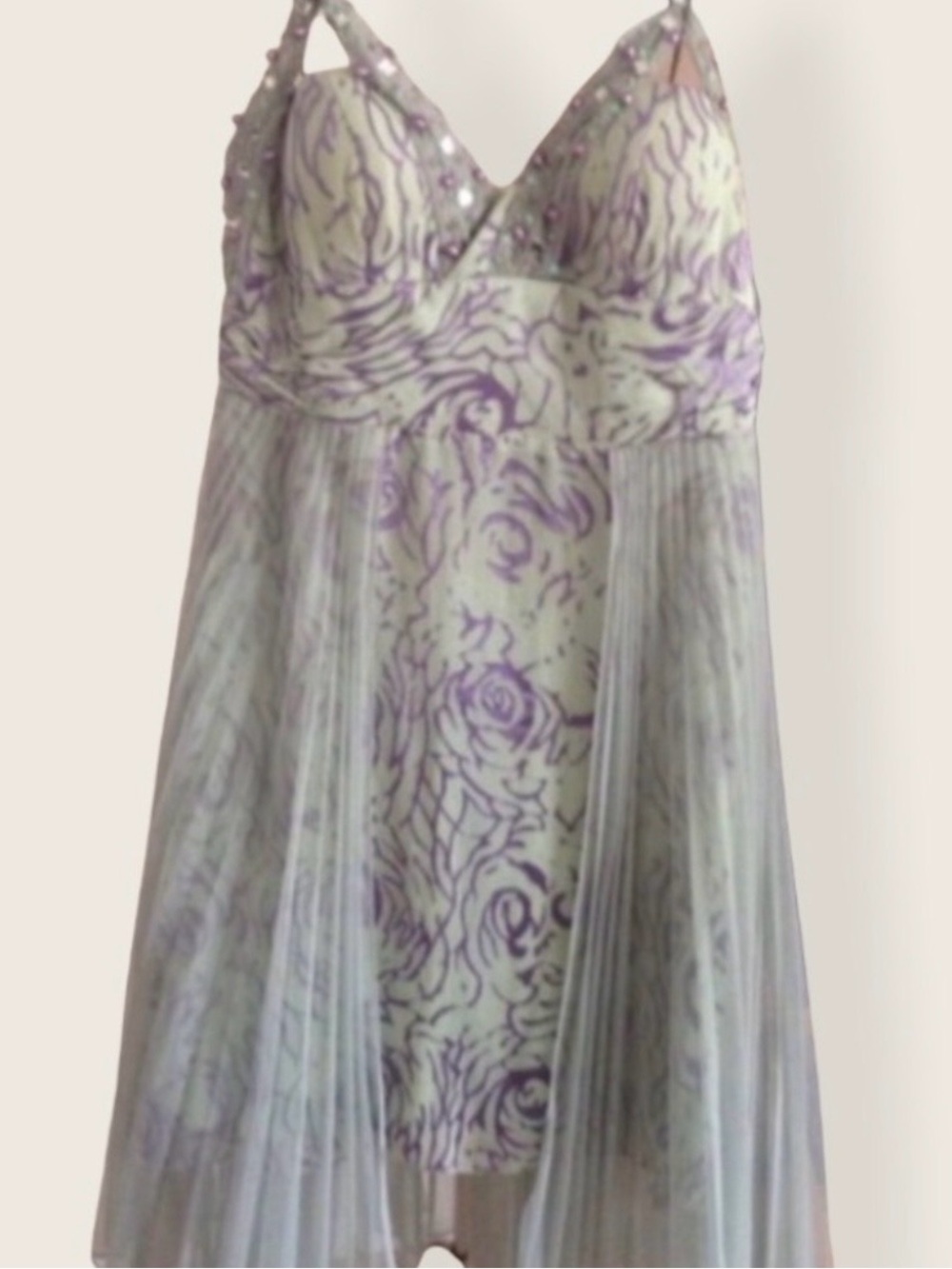 🔴 Floral Lace A-Line Cocktail Dress in Mint & Purple - Picture 6 of 6